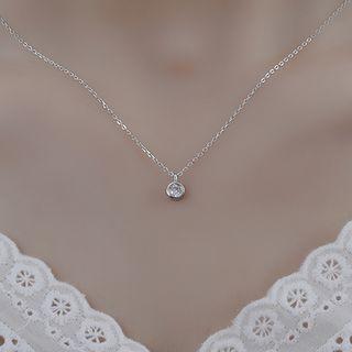 925 Sterling Silver Rhinestone Pendant Necklace Mini Rhinestone Necklace - One Size