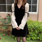 V-neck Ruffled Bell-sleeve Velvet A-line Dress