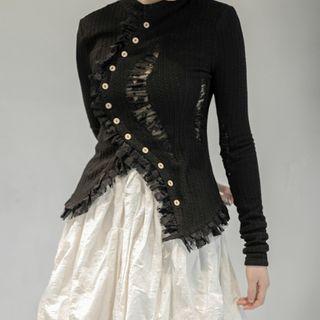Asymmetrical Button-up Knit Top