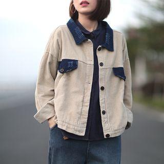 Denim Paneled Buttoned Corduroy Jacket