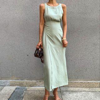 Plain Sleeveless Midi Wrap Dress