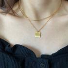 Square Pendant Stainless Steel Layered Necklace Gold - One Size