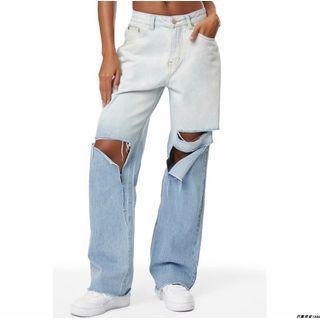 Gradient Distressed Straight Leg Jeans