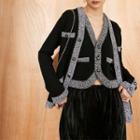 Printed Trim Button-up Vest / Button-up Jacket