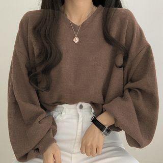 Balloon-sleeve V-neck Sweatshirt