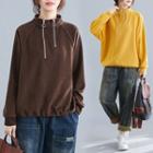 Plain High-neck Lantern-sleeve Sweatshirt