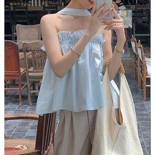 Halter-neck Ruffled Plain Top