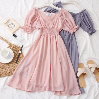 Glitter V-neck Chiffon Dress