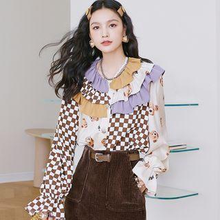 Long Sleeve Asymmetrical Pattern Ruffled Shirt