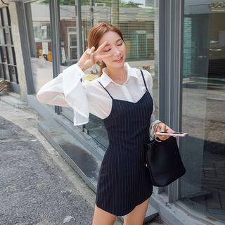 Set: Bell-sleeve Blouse + Strap Dress