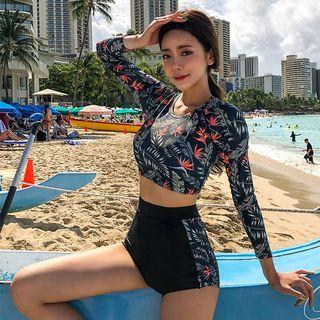 Set: Print Long-sleeve Bikini Top + Bottom