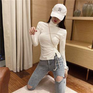 Turtleneck Long-sleeve Drawstring Top