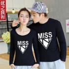 Couple Long-sleeve Lettering T-shirt