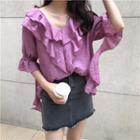 Ruffle V-neck Short-sleeve Top