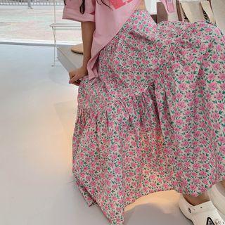 High-waist Floral A-line Maxi Skirt