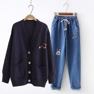 Set: Embroidered Cardigan + Harem Jeans