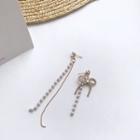 Non-matching Faux Pearl Rhinestone Bow Fringed Earring