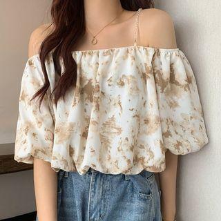 Short-sleeve Tie Dye Cold-shoulder Blouse