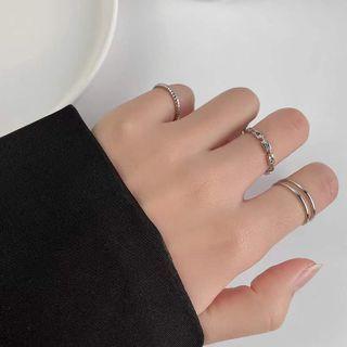 Set Of 3: Alloy Ring (various Designs) Set Of 3 - 02 - J0063 - Silver & Green - One Size