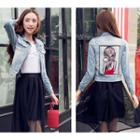 Cartoon Applique Denim Jacket