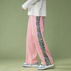 Leopard Print Trim Wide Leg Sweatpants