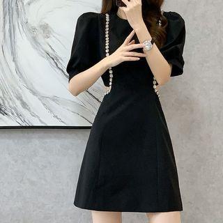 Short-sleeve Rhinestone Trim Mini Dress