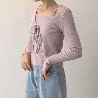 Set: Spaghetti Strap Top + Front Knot Cardigan