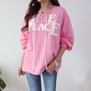 Letter Lace-up Boxy Sweatshirt