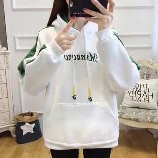 Contrast Trim Letter Embroidered Hoodie