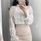 Flared-cuff Long-sleeve Lace Top
