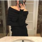 Long Sleeve Off-shoulder Knit Top Black - One Size