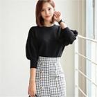 Balloon 3/4-sleeve Knit Top Black - One Size