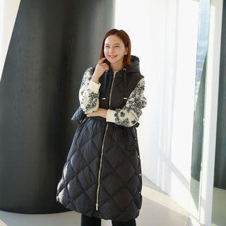 Hooded Padded Long Zip Vest Black - One Size