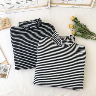Turtleneck Striped Fleece-lined Top