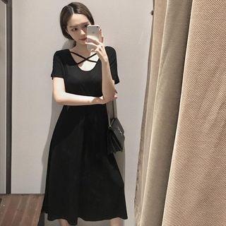 Cross Strap Short-sleeve Midi A-line Dress