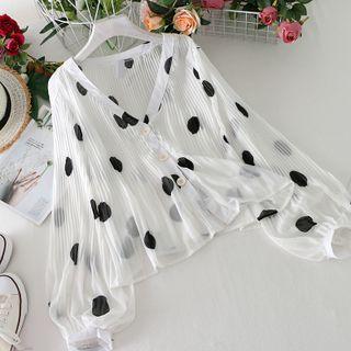 Button-up Dotted Chiffon Blouse