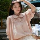 Elbow-sleeve Buttoned Shirt + Plain Midi Skirt