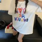 Elbow-sleeve Lettering Oversized T-shirt White - One Size