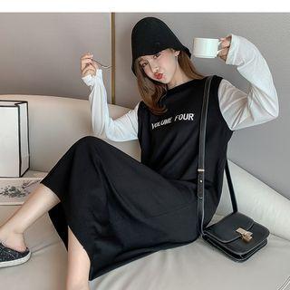 Mock Two-piece Midi Lettering Sweater Dress