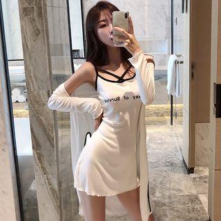 Strappy Lettering Mini Dress / Tie-closure Long Jacket
