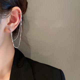 Layered Chained Alloy Cuff Earring 1pc - Silver - One Size
