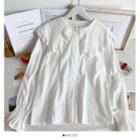 Lace-trim Peter Pan-collar Striped Loose Shirt White - One Size