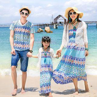 Family Matching Tube Smocked Dress/ Sleeveless Smocked Dress/ Short-sleeve V-neck T-shirt