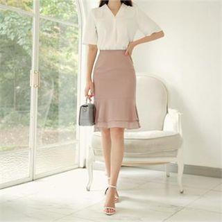 Tall Size Chiffon-layered Hem Mermaid Skirt