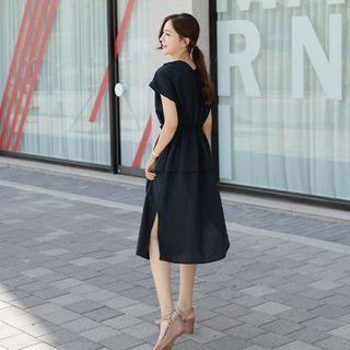 Notch-neck Pleated Long Dress