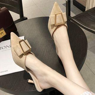 Pointed Buckled Kitten-heel Mules