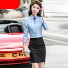 Plain Shirt / Bow Tie / Pencil Skirt / Dress Pants / Set