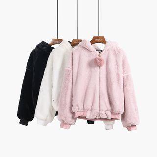 Ear-accent Pompom Hooded Jacket