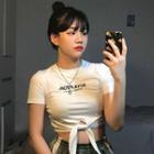Short-sleeve Lettering Tie-hem Cropped T-shirt