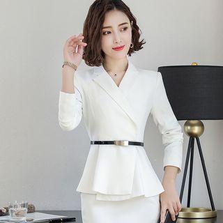 Tie-waist Blazer / Straight-cut Dress Pants / Mini Pencil Skirt / Long-sleeve Blouse / Set